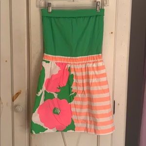 Lilly Pulitzer Strapless Green Orange Mini Dress